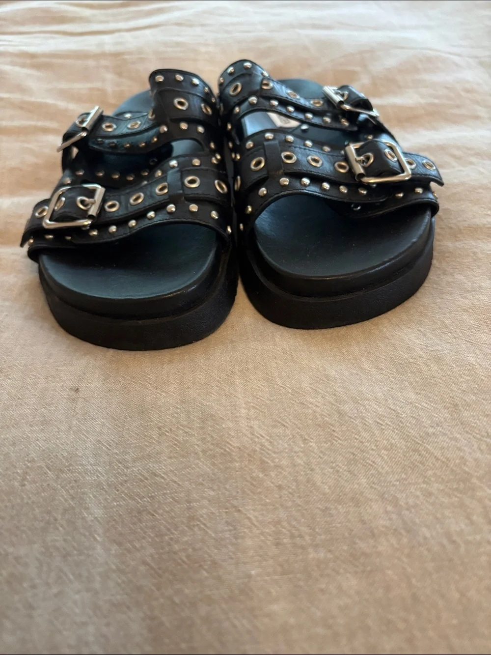 Steve Madden Black Studded Double-Buckle Slide Sandals